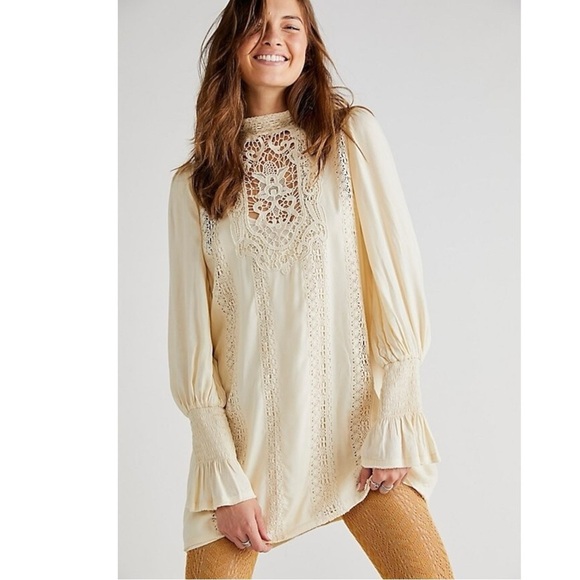 Free People Ethereal Edwardian Romantic Dainty Lace Mini Dress Ivory Medium NWT - Picture 4 of 15